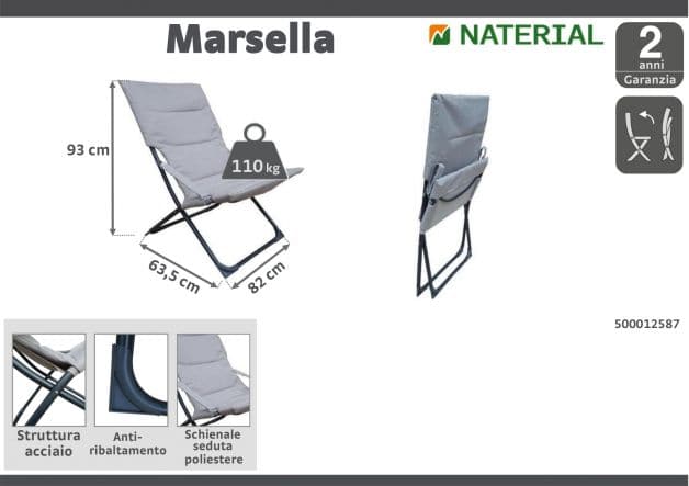 RELAXATION CHAIR MARSELLA Steel, polyester, taupe
