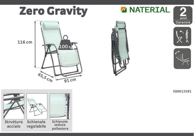 MULTIPLE RELAXATION ARMCHAIR in textilene, steel with green padded cushion - best price from Maltashopper.com BR500012591