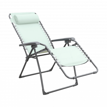 MULTIPLE RELAXATION ARMCHAIR in textilene, steel with green padded cushion