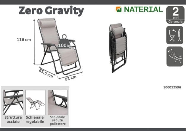 Multiple relaxation armchair in textilene, steel with tortora, padded, cushion - best price from Maltashopper.com BR500012596