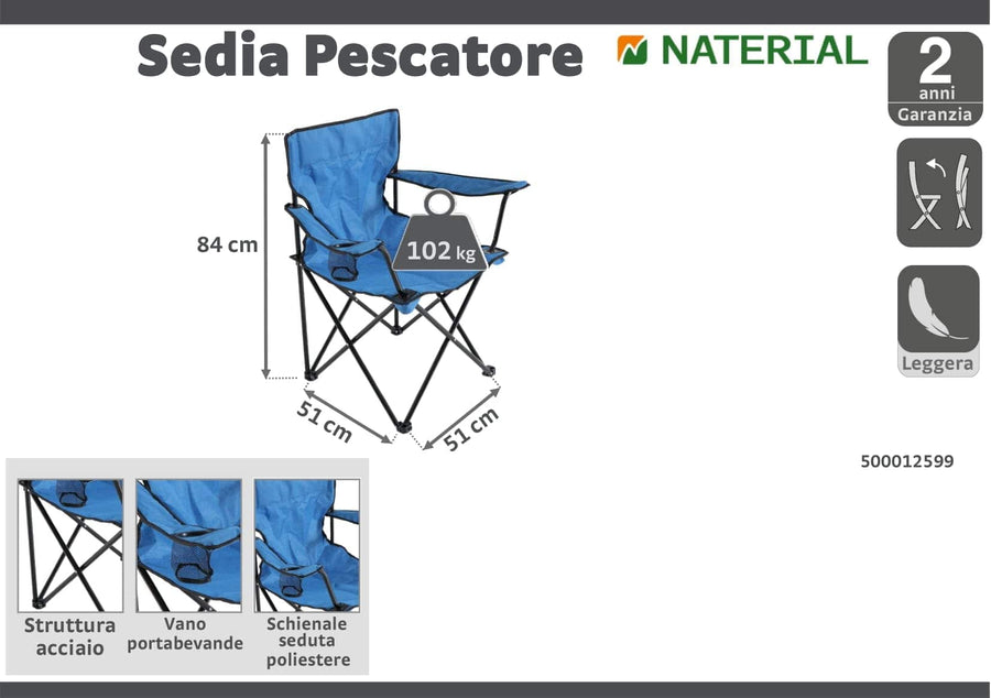 Bricocenter FOLDING FISHERMAN'S CHAIR BLUE 51X51X84