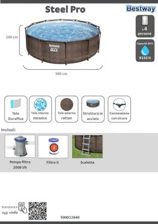 Rattan swimming pool 3.66x1.00m - best price from Maltashopper.com BR500012640