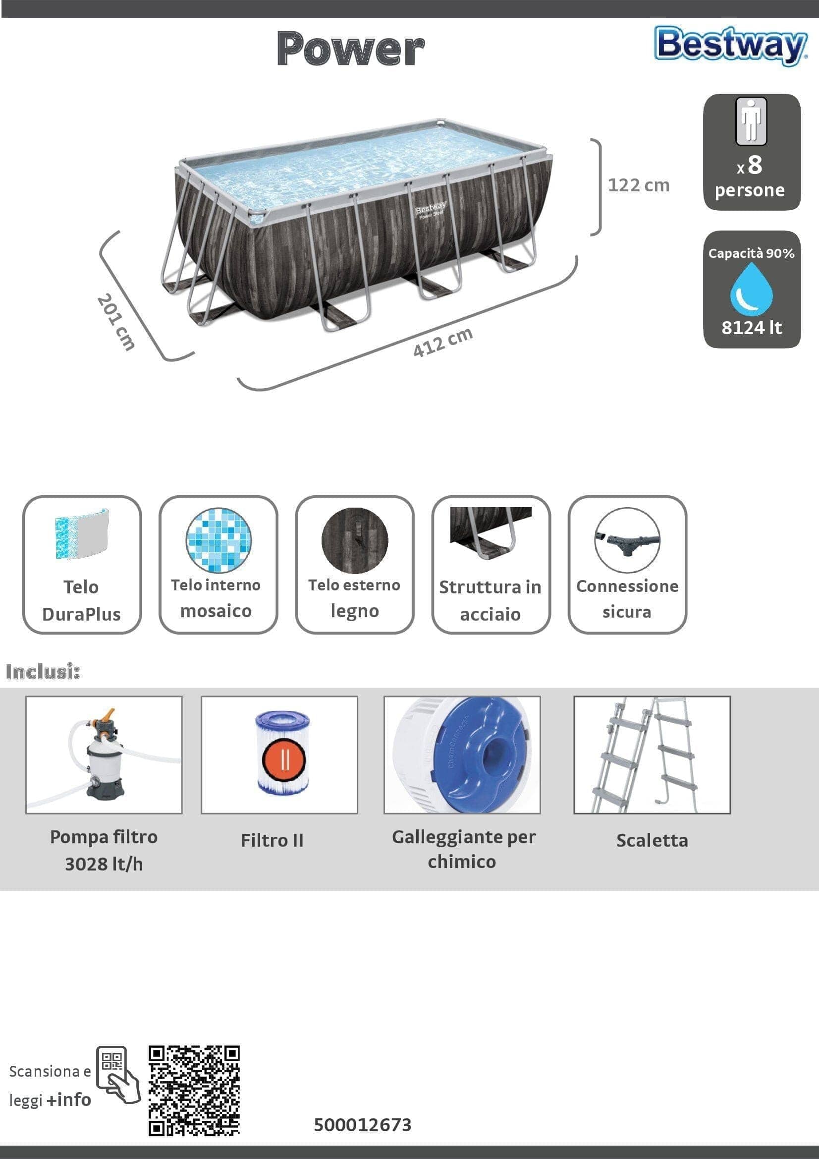 Rectangular pool 4.12X2.01X1.22m - best price from Maltashopper.com BR500012673