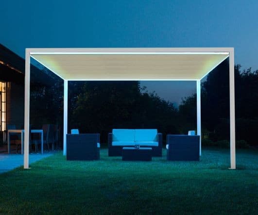 PERGOLA IN ALUMINUM GLICINE L294xP294xH235 white, motorized cover lighting, led