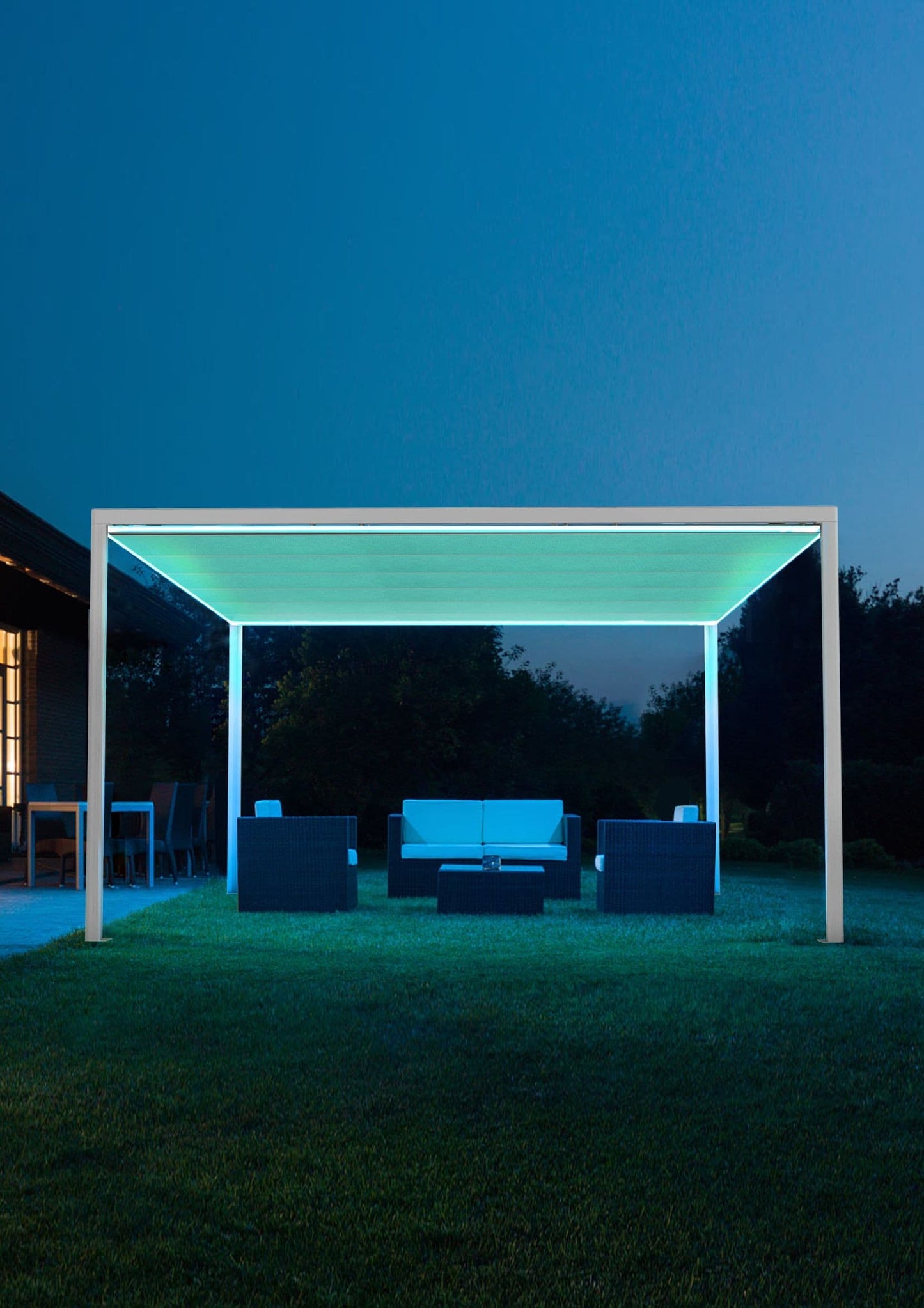 PERGOLA IN ALUMINUM GLICINE L294xP294xH235 white, motorized cover lighting, led
