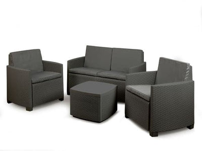 VESUVIO ANTHRACITE RATTAN-TYPE WOVEN LOUNGE WITH CUSHIONS - best price from Maltashopper.com BR500012997