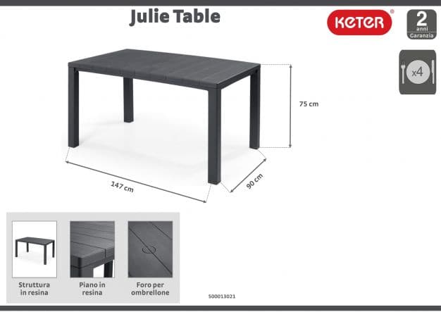Bricocenter JULIE WOOD EFFECT TABLE 147X90X75 GRAPHITE