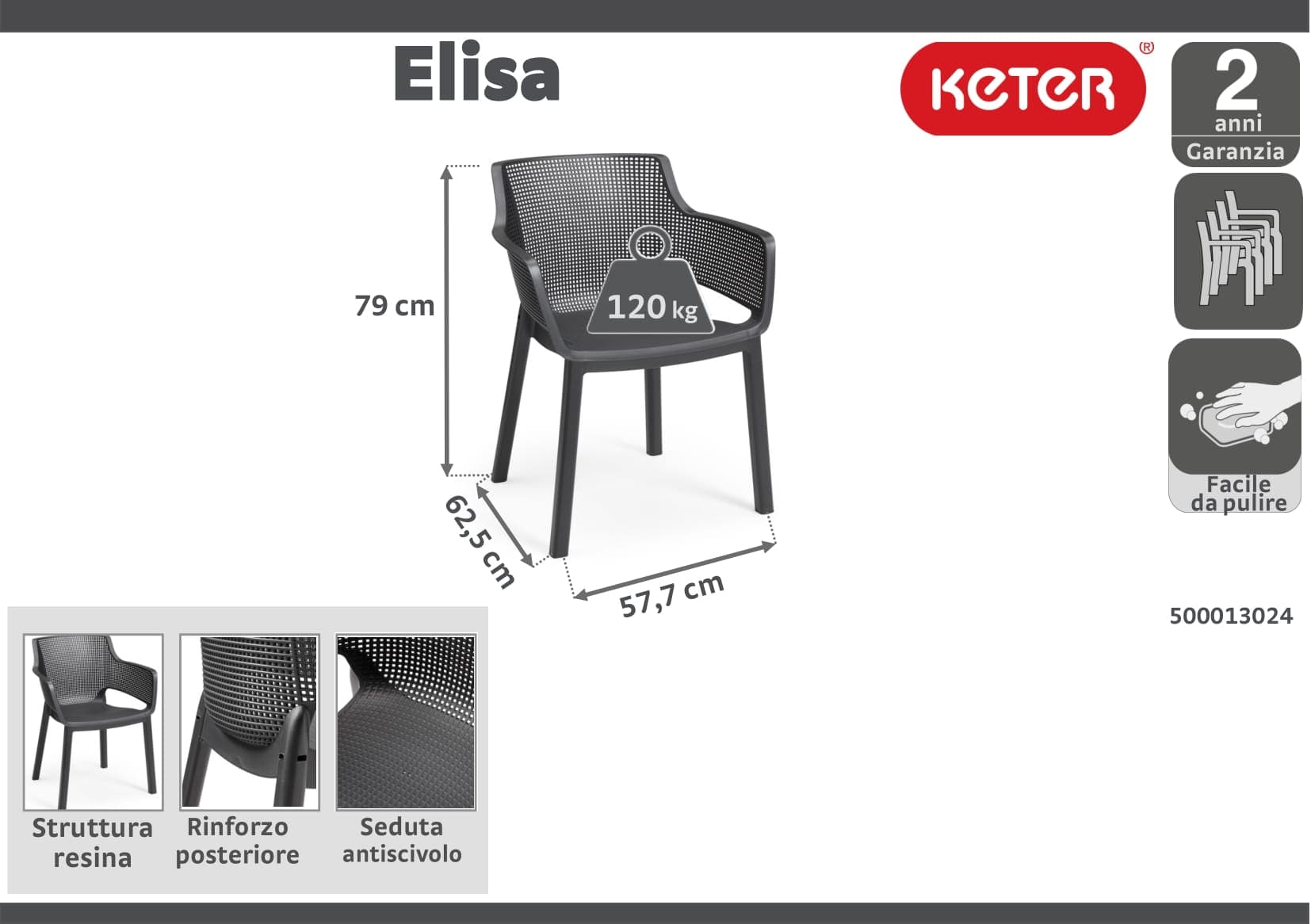 ELISA GRAPHITE CHAIR - best price from Maltashopper.com BR500013024