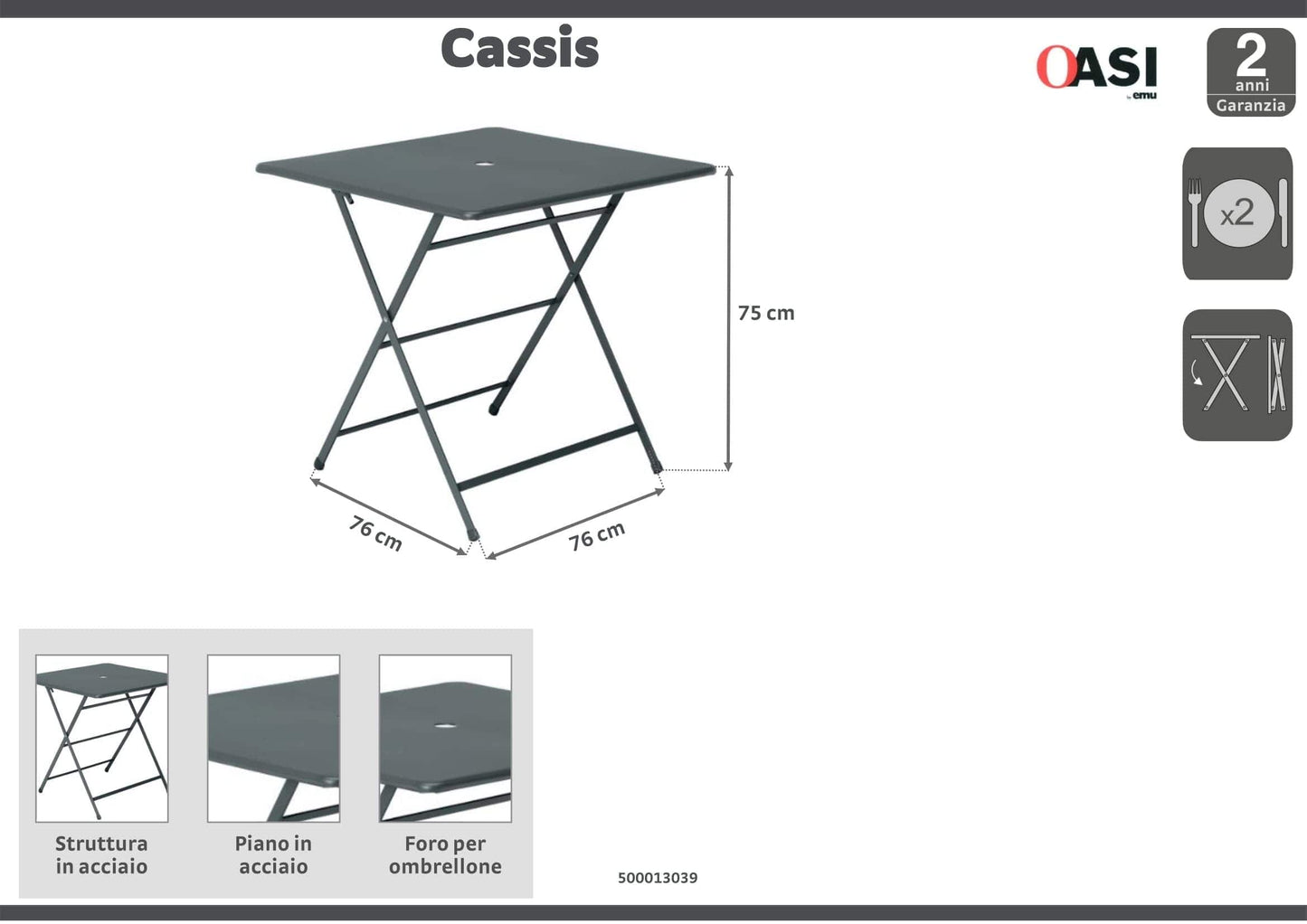 Bricocenter PIEGH TABLE. CASSIS 76X76cm anthracite