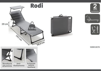 RODI FOLDING COT WITH CANOPY 192 X 58.5 X 29 CM IN ANTHRACITE-COATED ALUMINIUM - best price from Maltashopper.com BR500013078