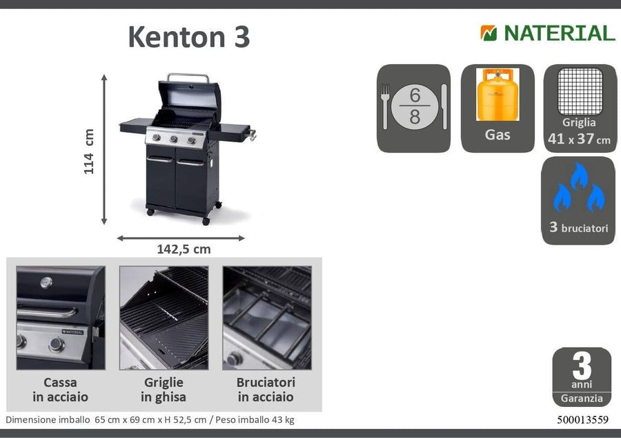 Bricocenter NATERIAL KENTON GAS BBQ 3 Burners