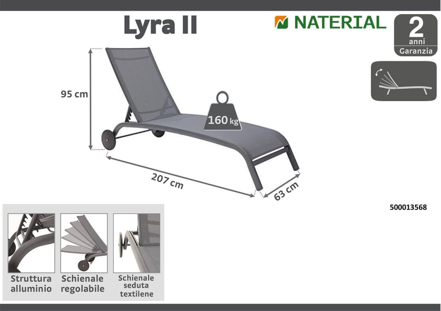 Bricocenter BED LYRA II NATERIAL Aluminum, textilene, anthracite
