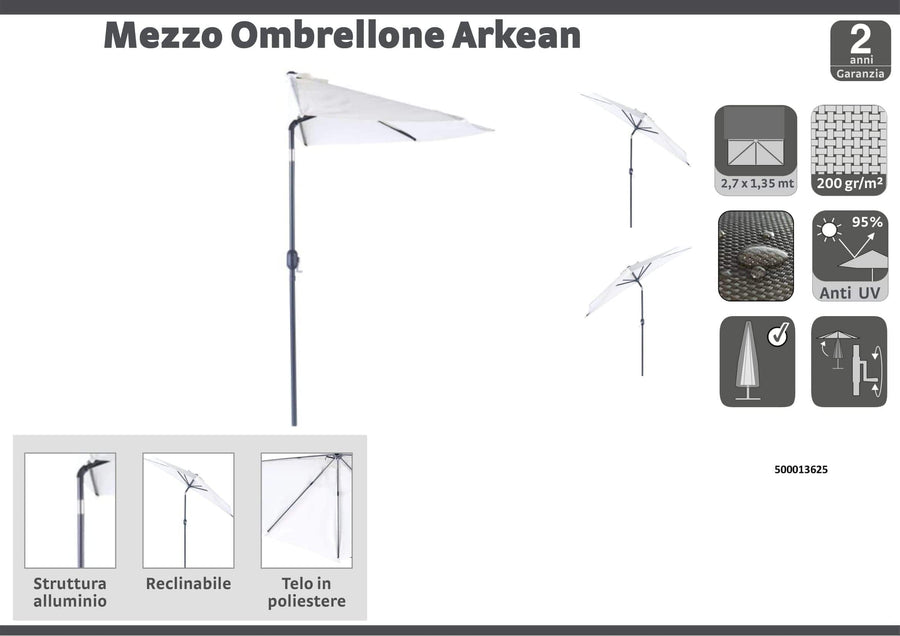 Bricocenter Half round balcony umbrella arkea Naterial in aluminum 270X135 white