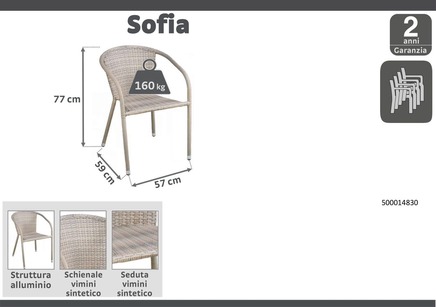 Bricocenter STACKABLE SOFIA CHAIR 57Xd59Xh77cm In steel covered in synthetic rattan