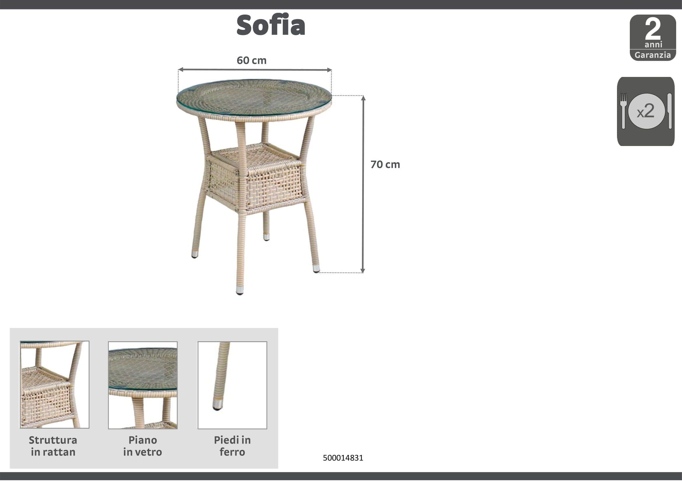SOFIA COFFEE TABLE IN STEEL Diam 60X 72h covered in synthetic rattan with 6mm glass top