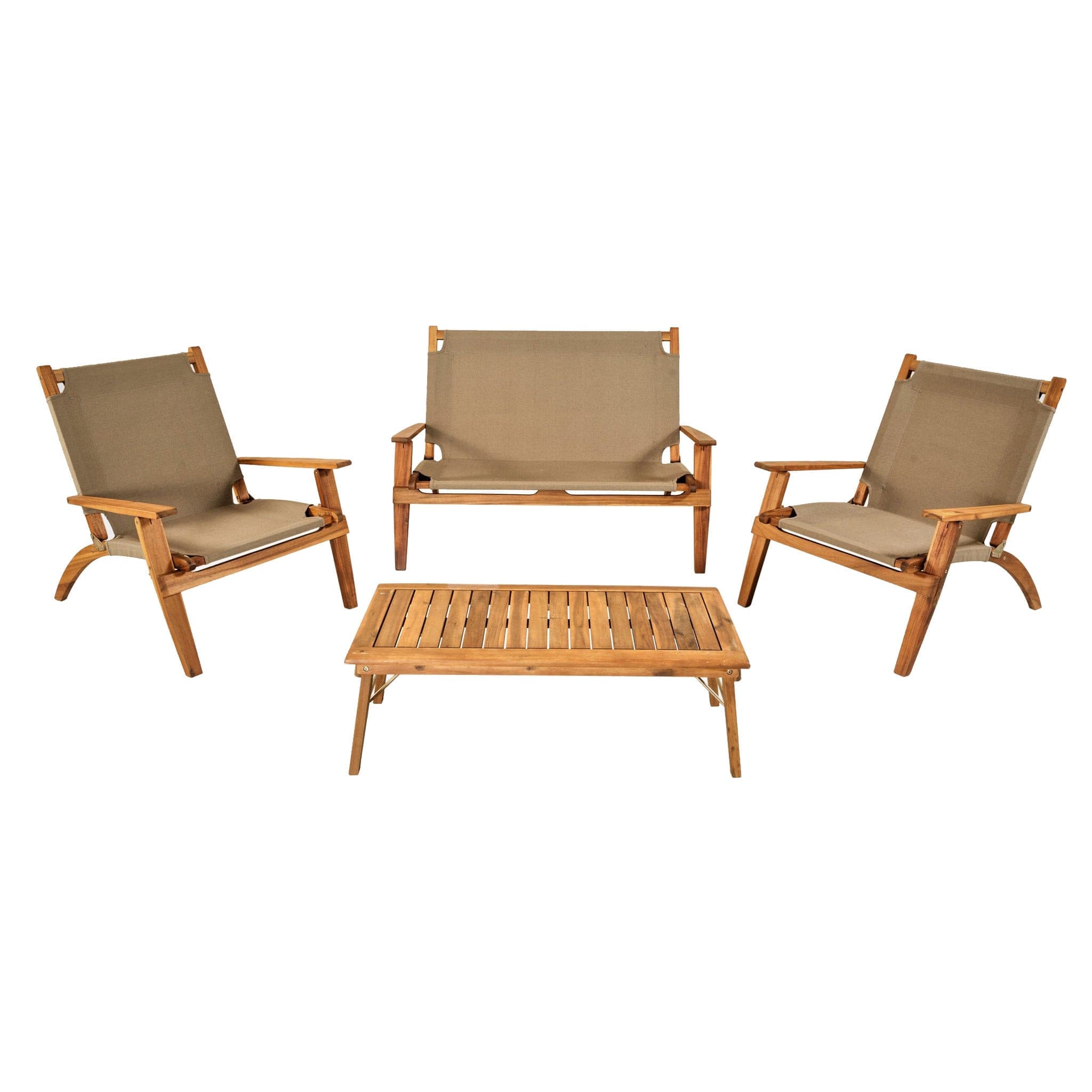 AZALEA - set of acacia bench, two armchairs with table
