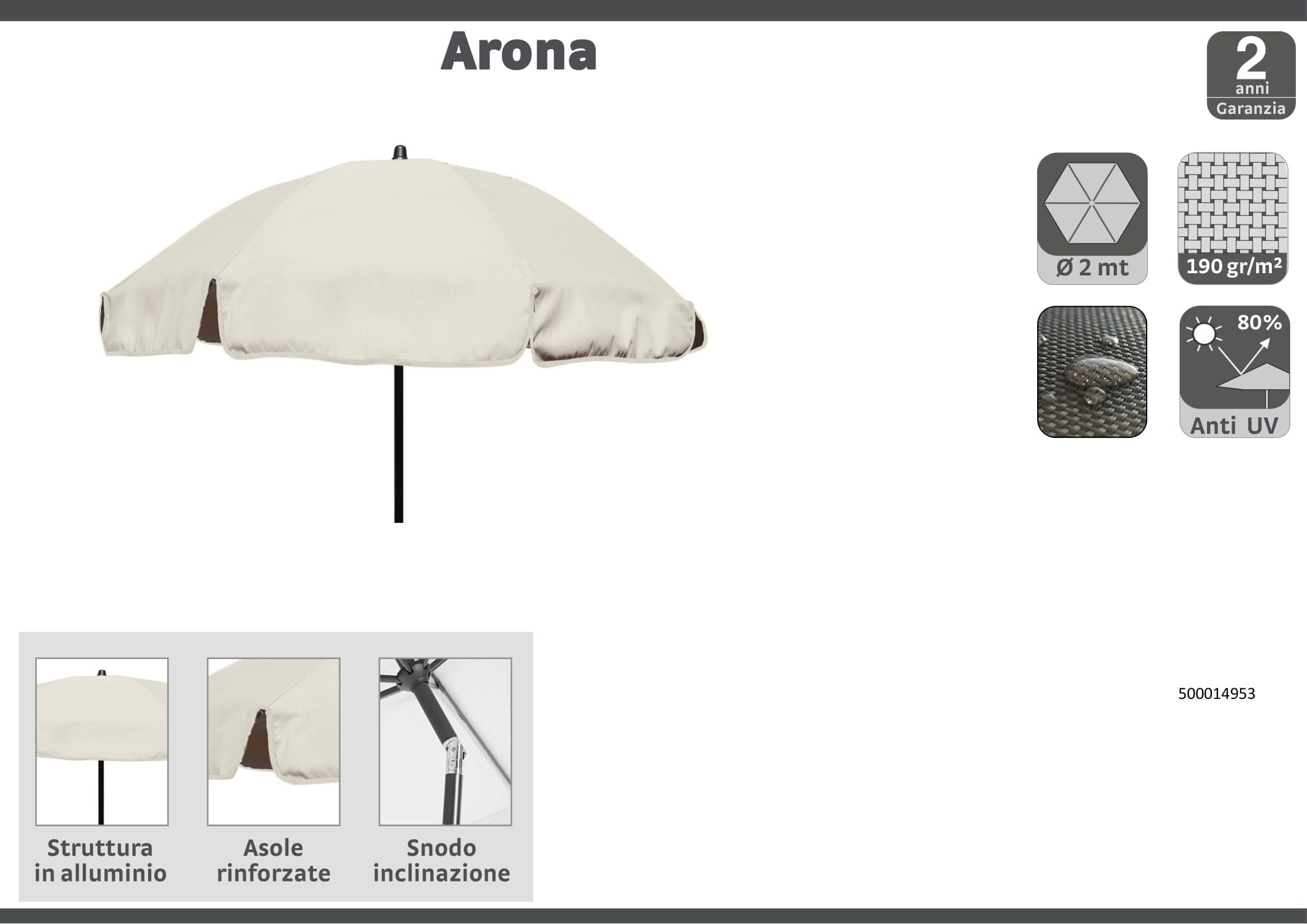 PARASOL ARONA D.200 Fabric olefin ecru 190GR with joint for anthracite inclination