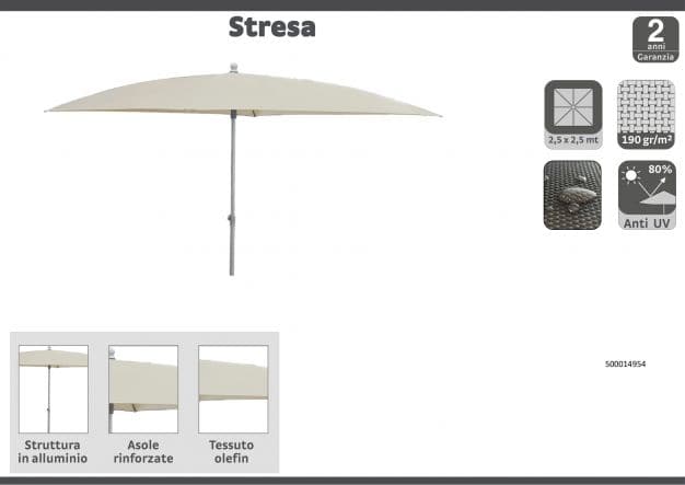 STRESA SUNSHADE 2X50 X 2.50 MT OLEFIN ECRU FABRIC 190GR ALUMINIUM POLE - best price from Maltashopper.com BR500014954