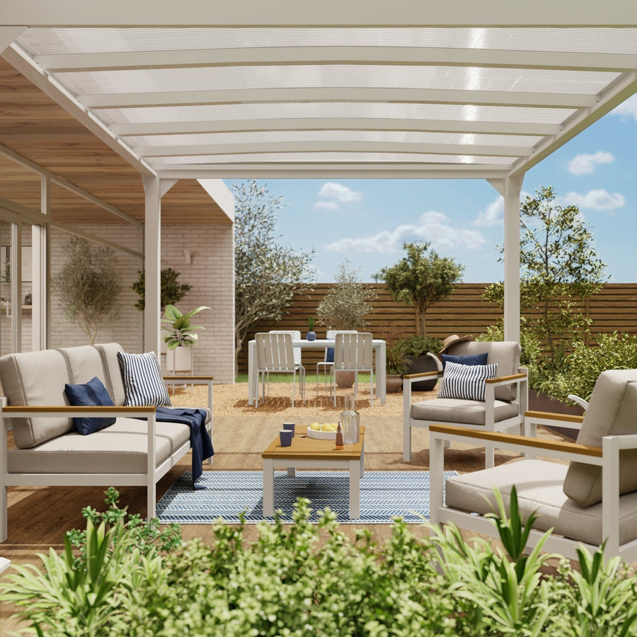Bricocenter COFFEE SET NATERIAL 5 SEATER ORIS II ALUMINIUM EUCALYPTUS WHITE WITH BEIGE CUSHIONS