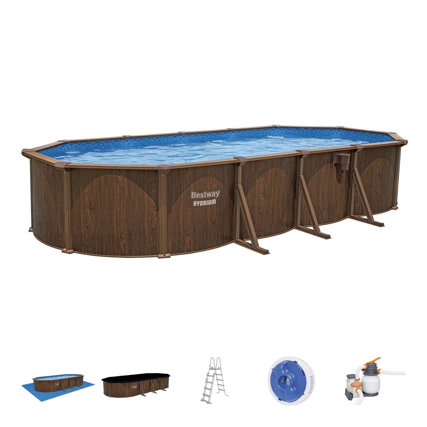 Bricocenter HYDRIUM OVAL POOL 730X360X130CM CAP.27.090L SAND FILTER PUMP