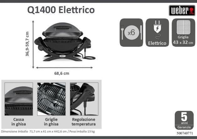 WEBER 2200 W ELECTRIC BARBECUE Q1400 - Premium Electric barbecues from Bricocenter - Just €468.99! Shop now at Maltashopper.com