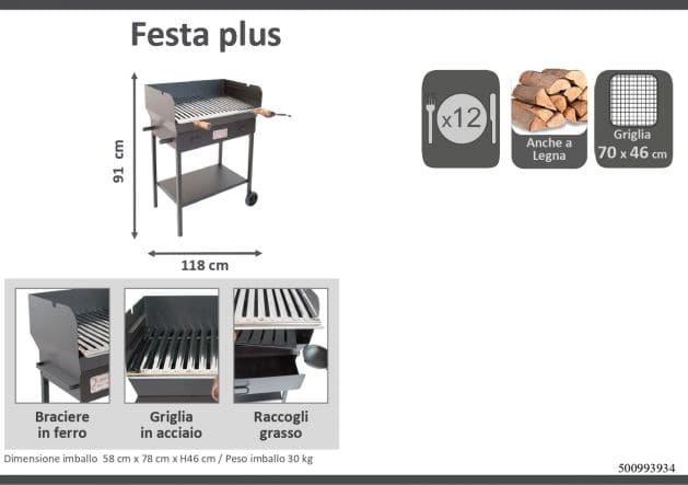 CHARCOAL AND WOOD BARBECUE FESTA PLUS CRUCCOLINI - best price from Maltashopper.com BR500993934