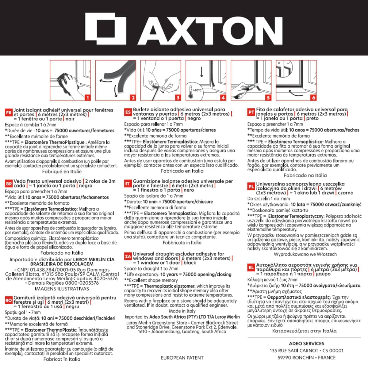 Bricocenter SUPERIOR DOOR/WINDOW GASKET 6MT BLACK AXTON