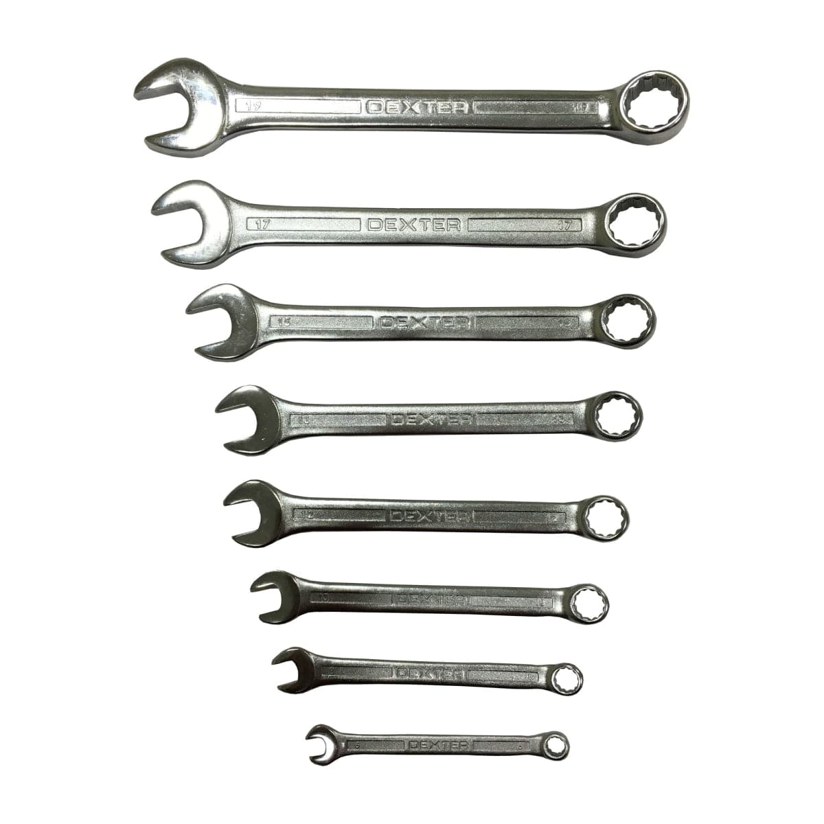 DEXTER COMBINATION SPANNER SET OF 6, ASSORTED SIZES, CHROME VANADIUM