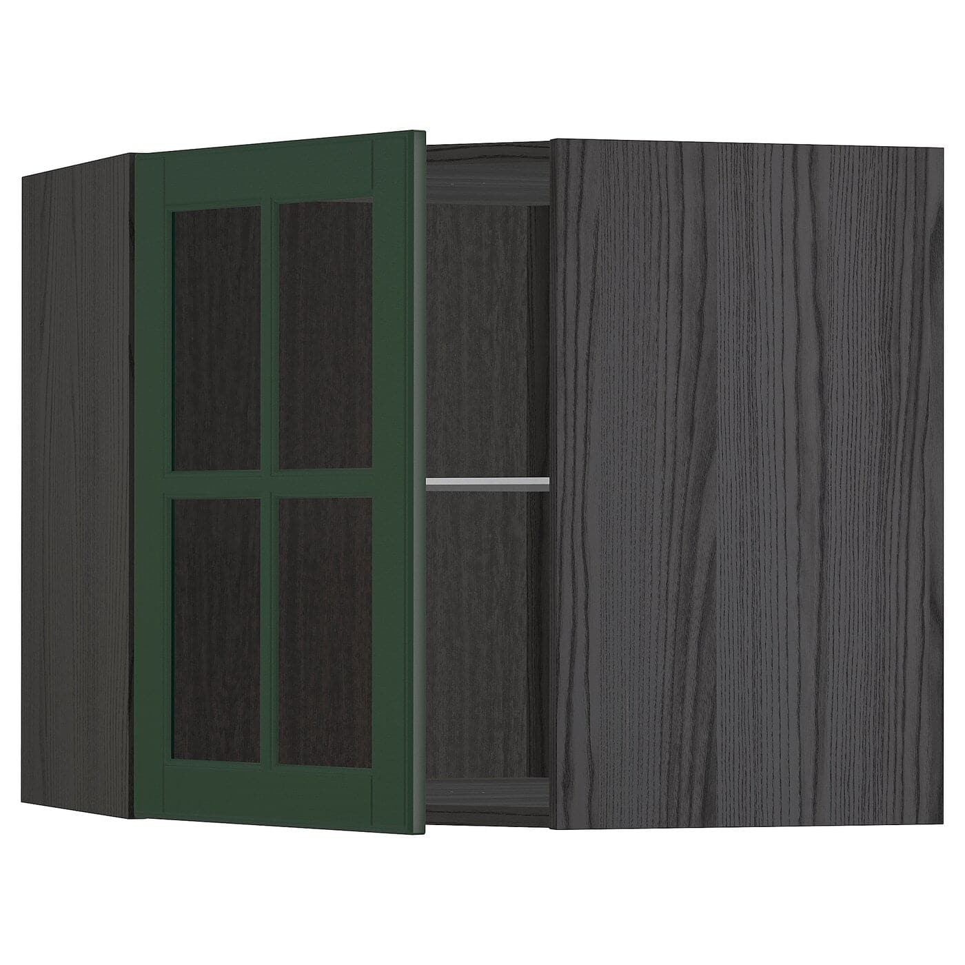 Ikea METOD - Corner wall cab w shelves/glass dr, white/Lerhyttan black stained ,