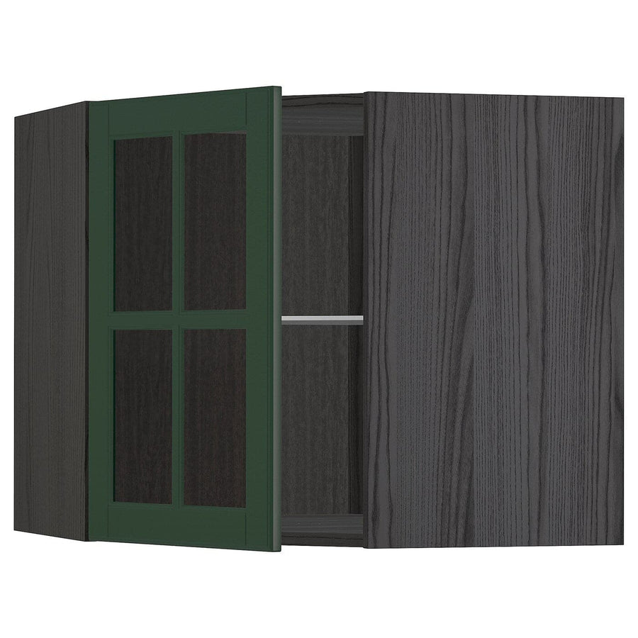 Ikea METOD - Corner wall cab w shelves/glass dr, white/Lerhyttan black stained ,