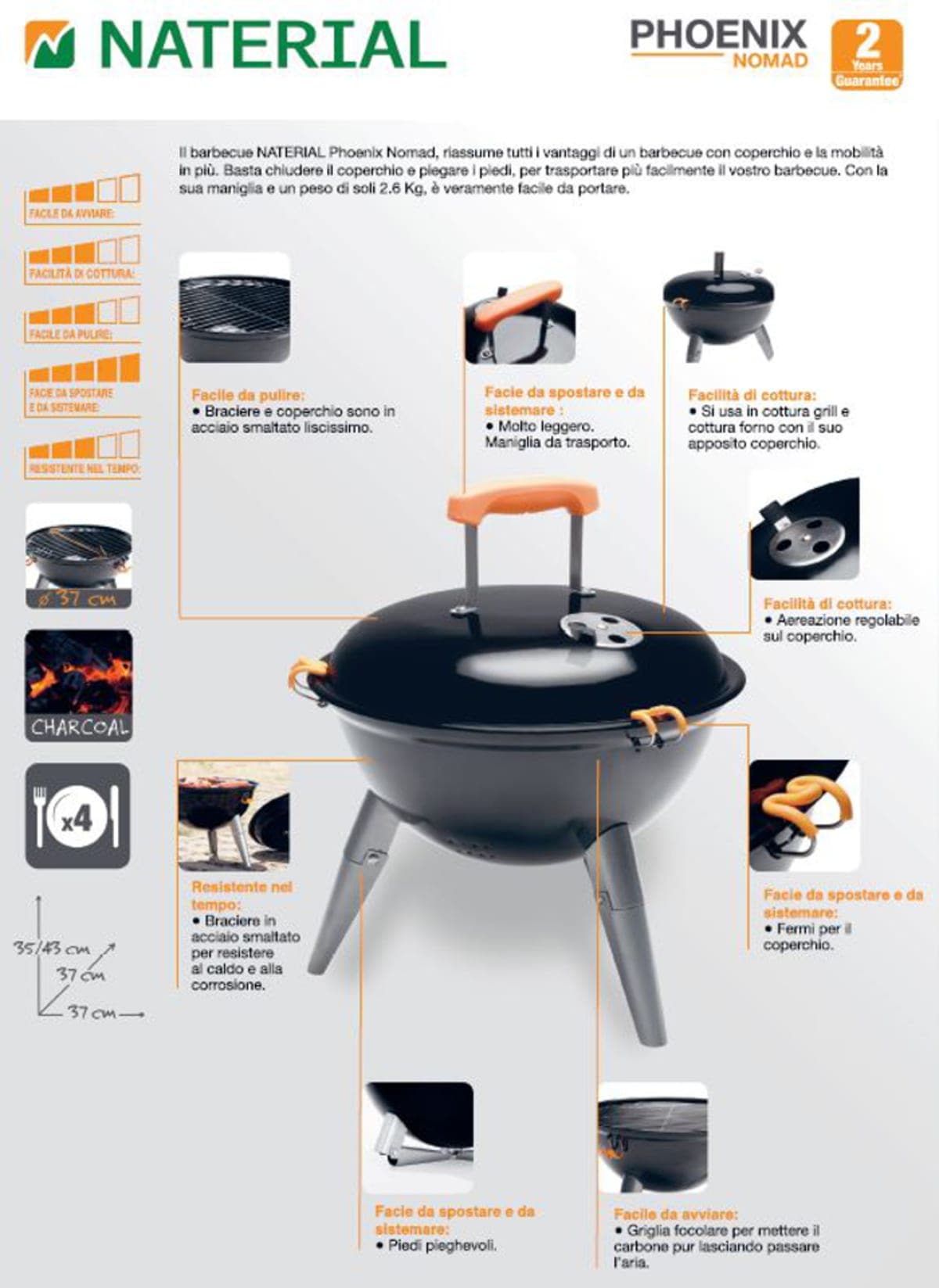 Bricocenter PHOENIX ALPHA NOMAD NATERIAL CHARCOAL BARBECUE
