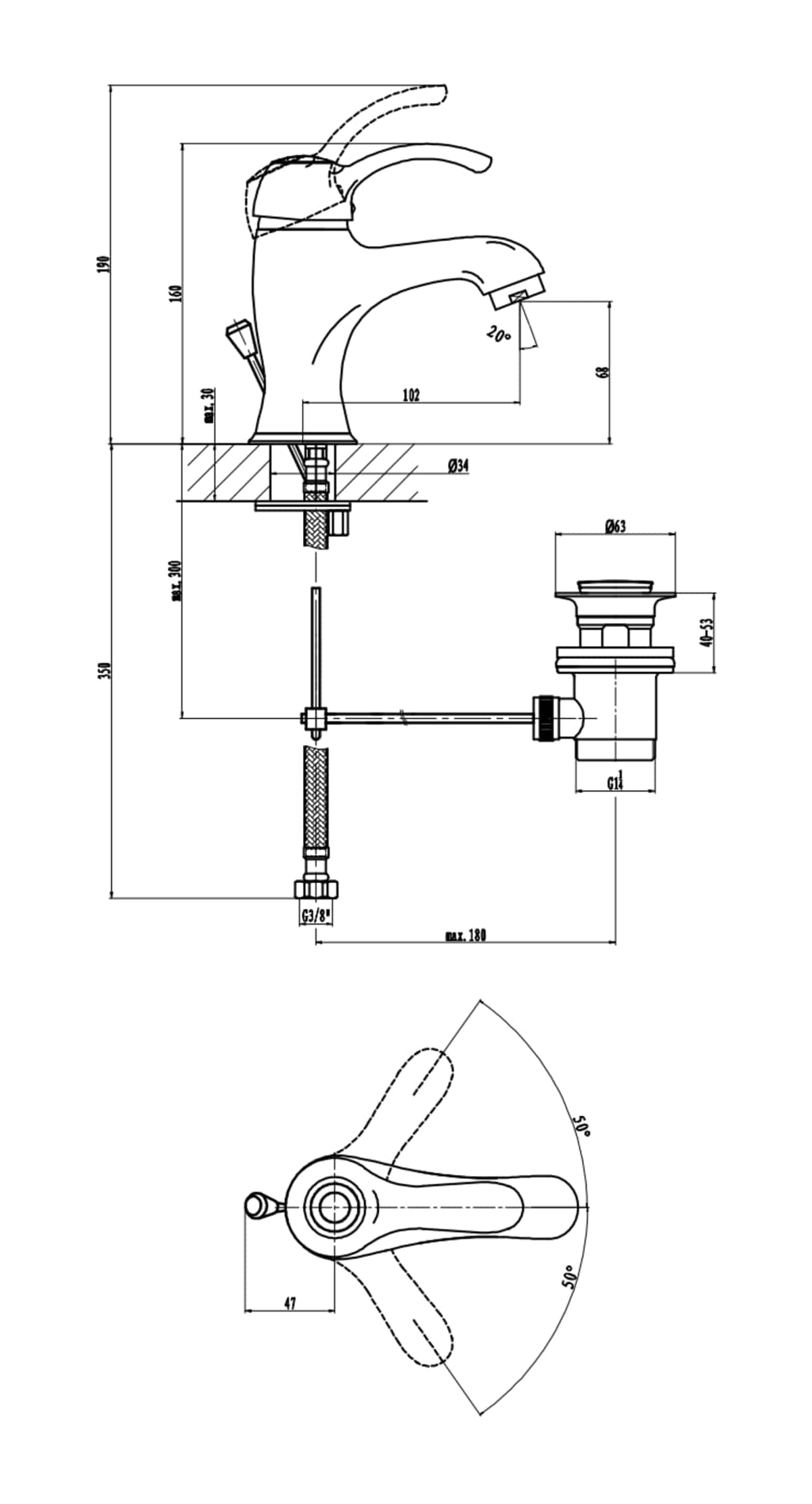 Bricocenter BASIN MIXER DISTRI SERIES BRONZE WITH WASTE