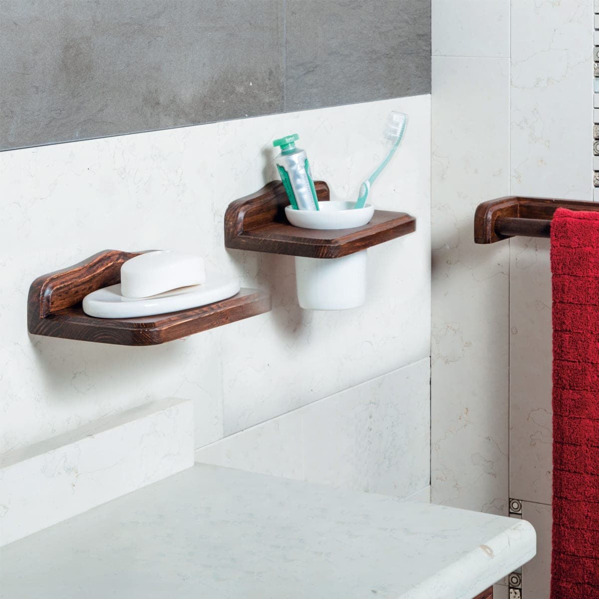 TOWEL HOLDER L 40 CM SCREWS OR GLUE MATHILDE WOOD - best price from Maltashopper.com BR430001516