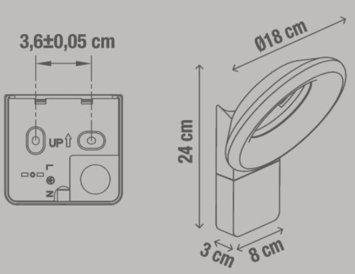 Bricocenter QUITO WALL LIGHT ALUMINIUM GREY 24X12.5X12.5CM LED 16W NATURAL LIGHT WITH MOTION SENSOR