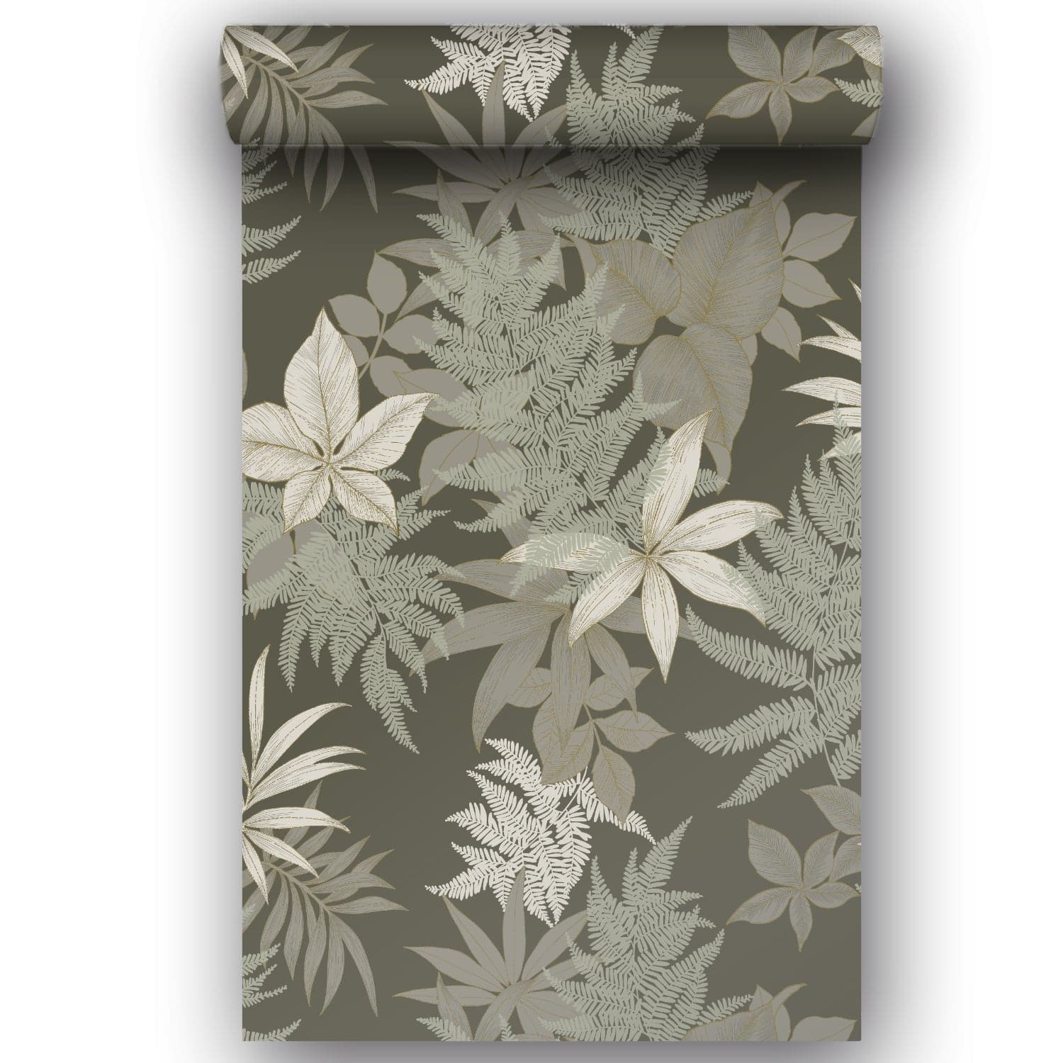 Bricocenter FERN WALLPAPER WHITE ON GREEN BACKGROUND 53CMX10.5M