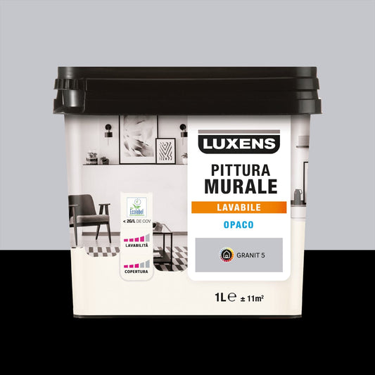 Bricocenter LUXENS WASHABLE GRANITE GREY PAINT 5 1 LITRE