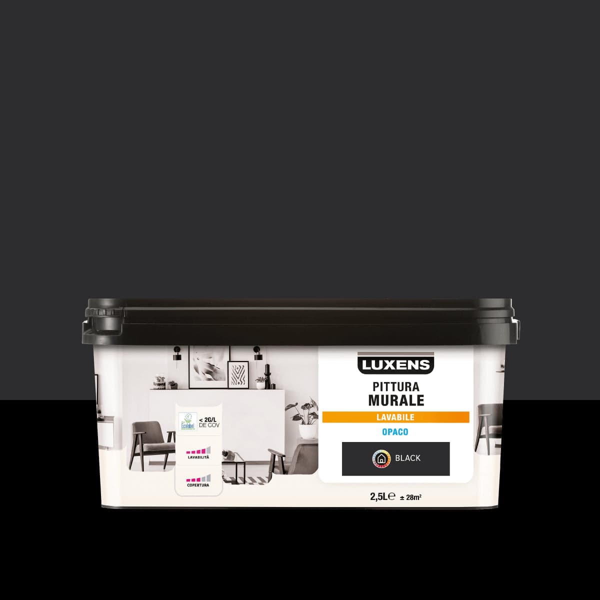 LUXENS BLACK 0 WASHABLE BLACK PAINT 2.5 L