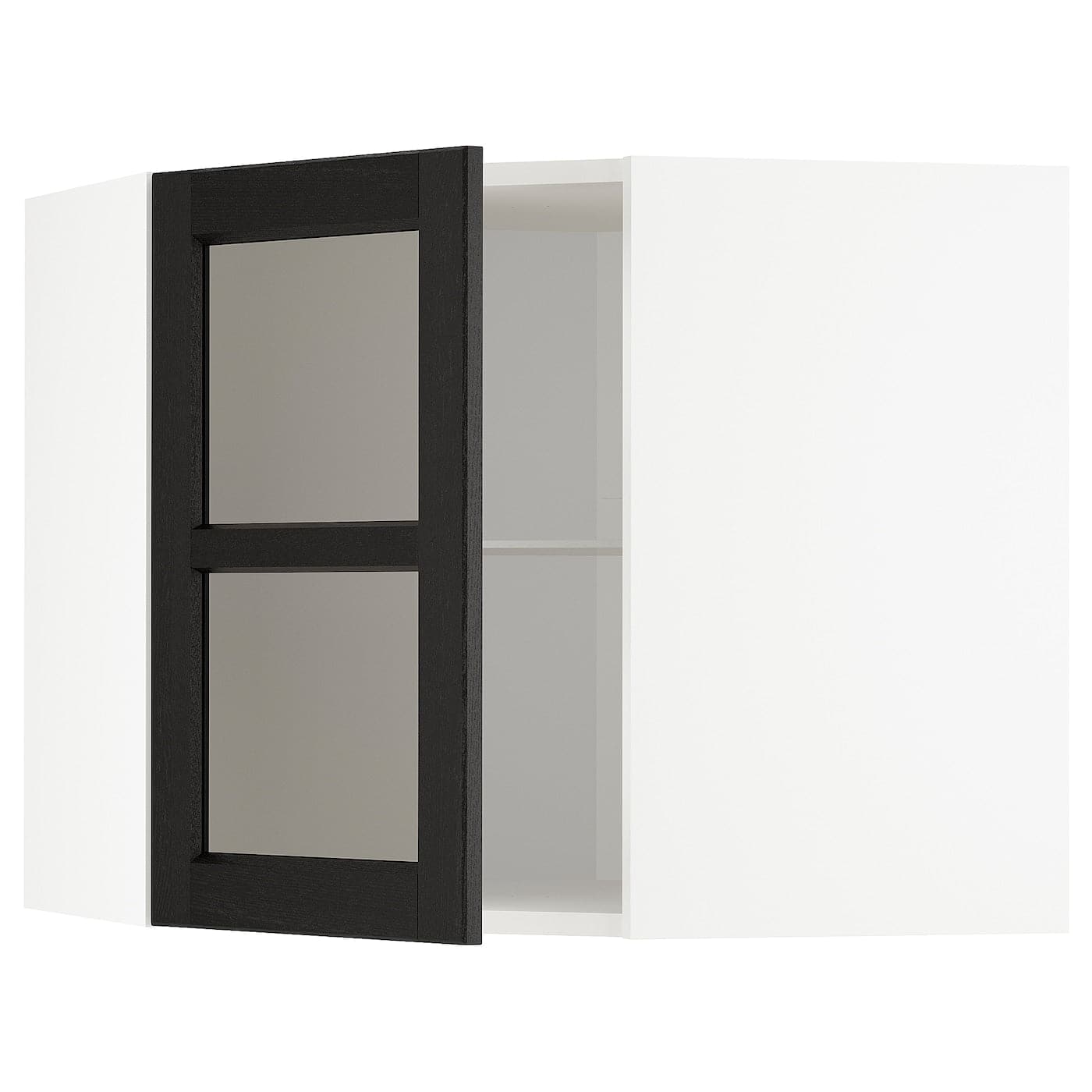 Ikea METOD - Corner wall cab w shelves/glass dr, white/Lerhyttan black stained ,