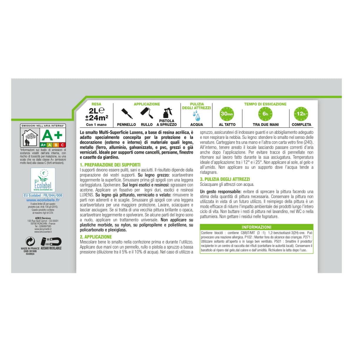 Bricocenter GREEN SATIN MULTI-SURFACE ENAMEL 2L LUXENS