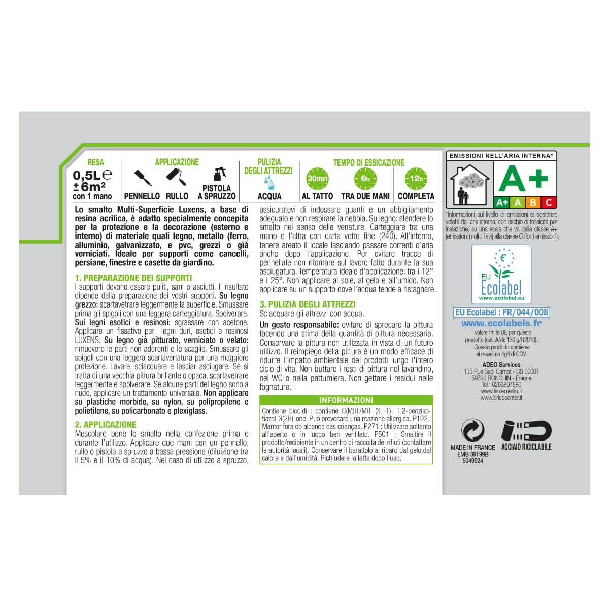 LUXENS GREEN SATIN MULTI-SURFACE ENAMEL 500ML - best price from Maltashopper.com BR470003986