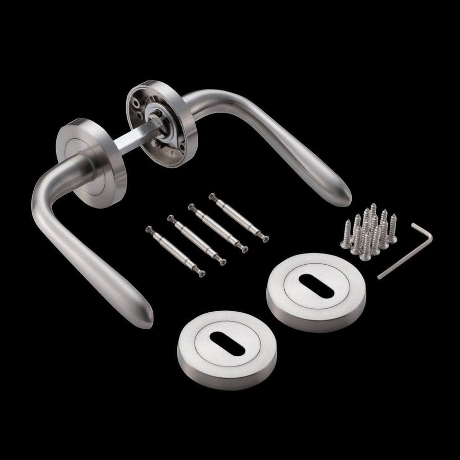 Bricocenter SPIRIT DOOR HANDLE WITH ROSETTE AND ESCUTCHEON IN ZAMAK SATIN NICKEL FINISH