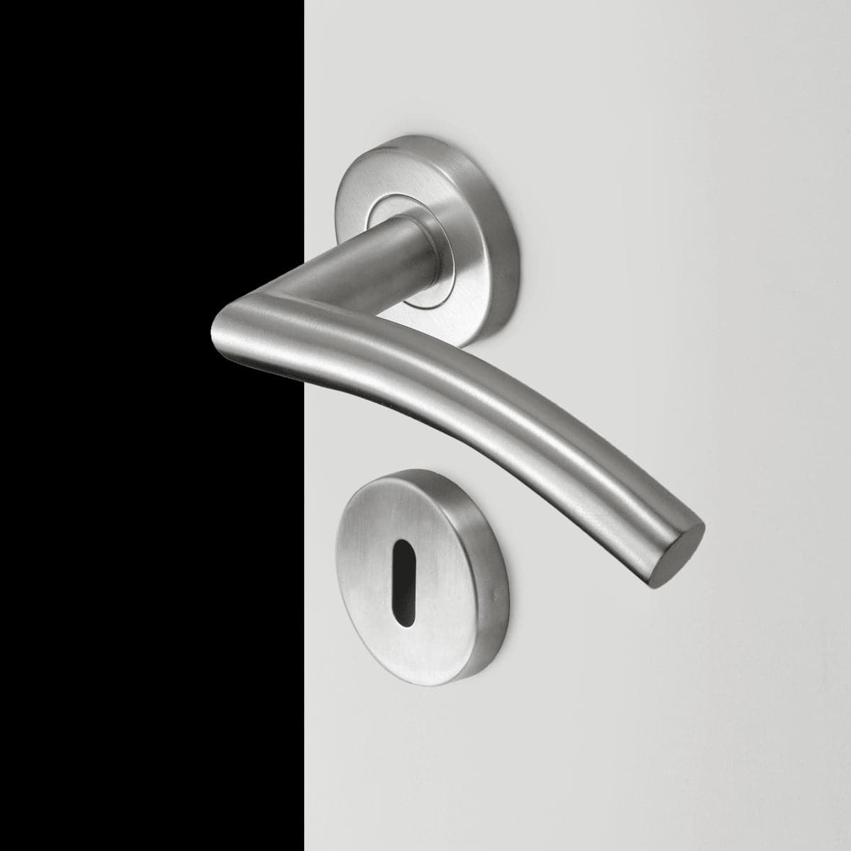 MARGAUD DOOR HANDLE WITH ROSETTE AND ESCUTCHEON IN STAINLESS STEEL WITH SATIN NICKEL FINISH - best price from Maltashopper.com BR410004442
