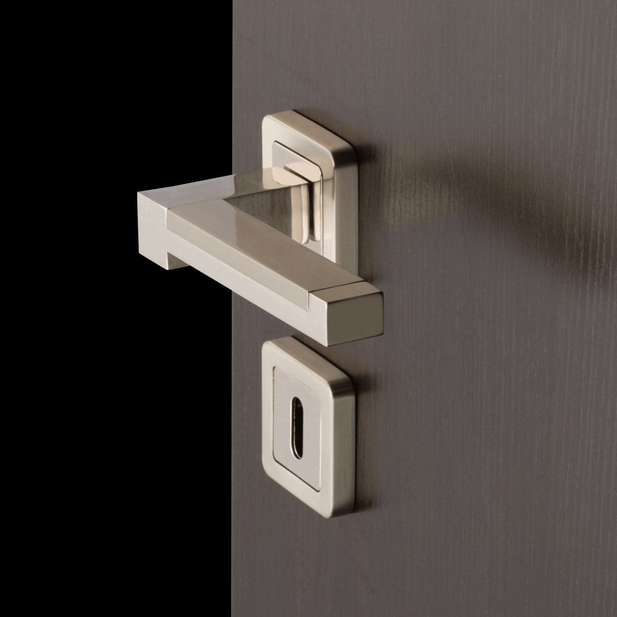 MEDUSA DOOR HANDLE WITH ROSETTE AND ESCUTCHEON IN SATIN NICKEL ZAMAK - best price from Maltashopper.com BR410004458