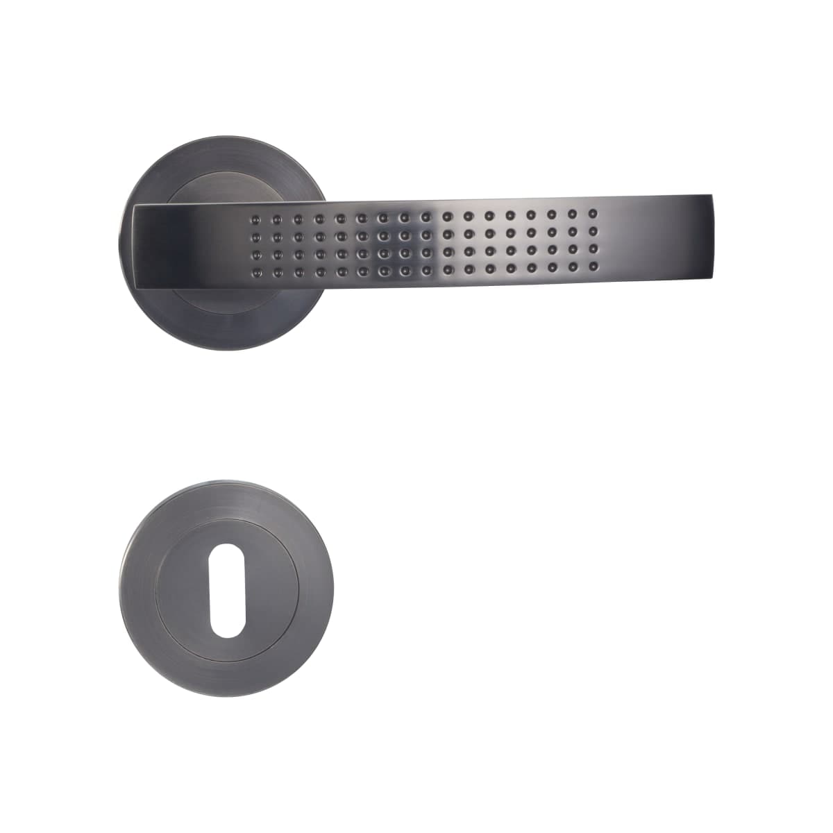 LOUNA DOOR HANDLE WITH ROSETTE AND ESCUTCHEON IN GRAPHITE FINISH ZAMAK - best price from Maltashopper.com BR410004446