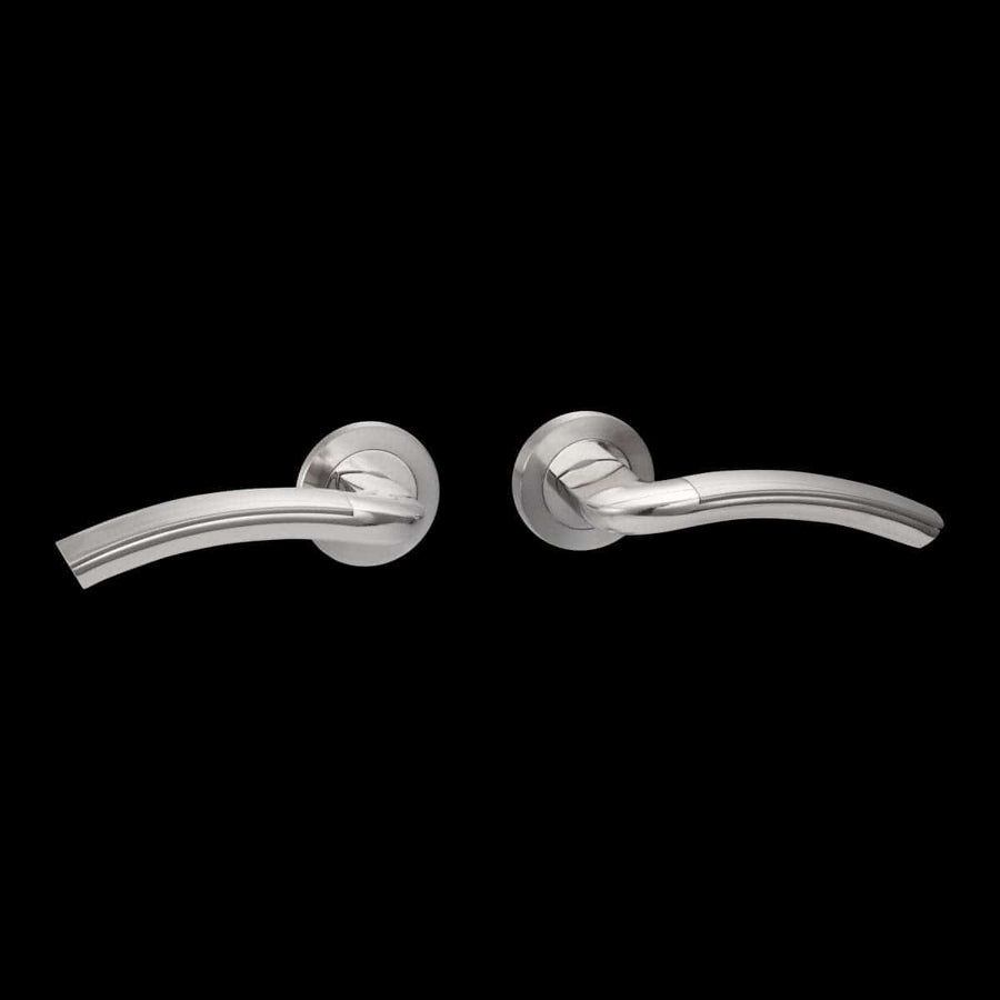 Bricocenter ASIA DOOR HANDLE WITH ROSETTE AND ESCUTCHEON IN ZAMAK SATIN NICKEL FINISH