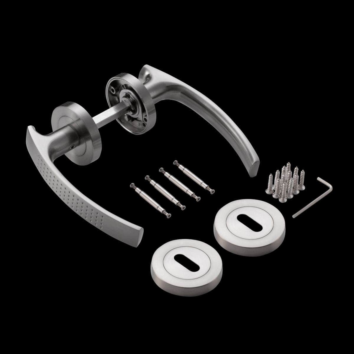 LOUNA DOOR HANDLE WITH SATIN NICKEL FINISH ALUMINIUM ESCUTCHEON AND SPOUT - best price from Maltashopper.com BR410004361