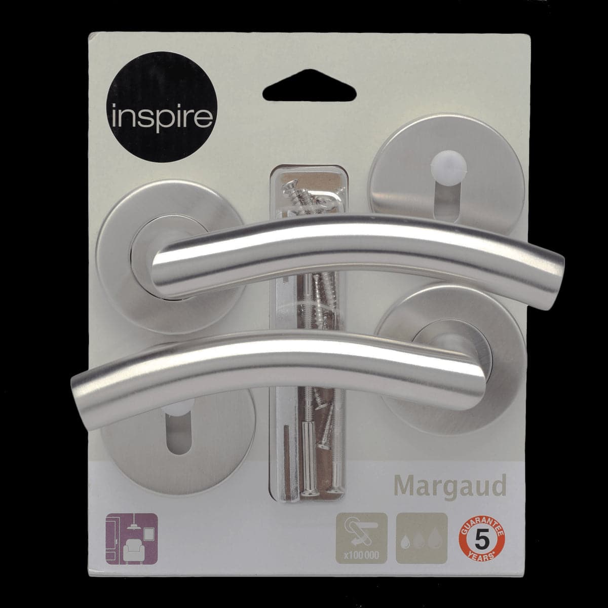 MARGAUD DOOR HANDLE WITH ROSETTE AND ESCUTCHEON IN STAINLESS STEEL WITH SATIN NICKEL FINISH - best price from Maltashopper.com BR410004442
