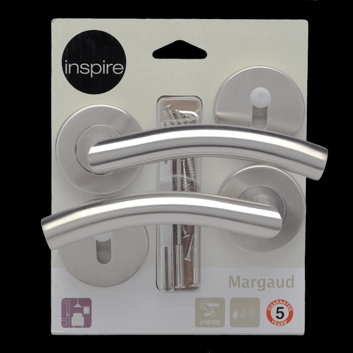 Bricocenter MARGAUD DOOR HANDLE WITH ROSETTE AND ESCUTCHEON IN STAINLESS STEEL WITH SATIN NICKEL FINISH