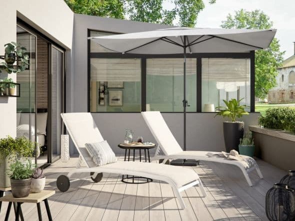 AVEA NATERIAL - aluminum umbrella with white polyester tarp 2X3 m - best price from Maltashopper.com BR500011291