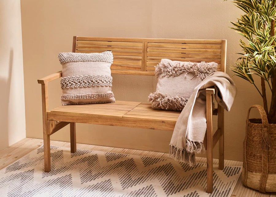 SOLIS ORIGAMI NATERIAL 2 SEATER ACACIA WOOD BENCH WITH ARMRESTS 55.2X120XH89.5 - best price from Maltashopper.com BR500011220
